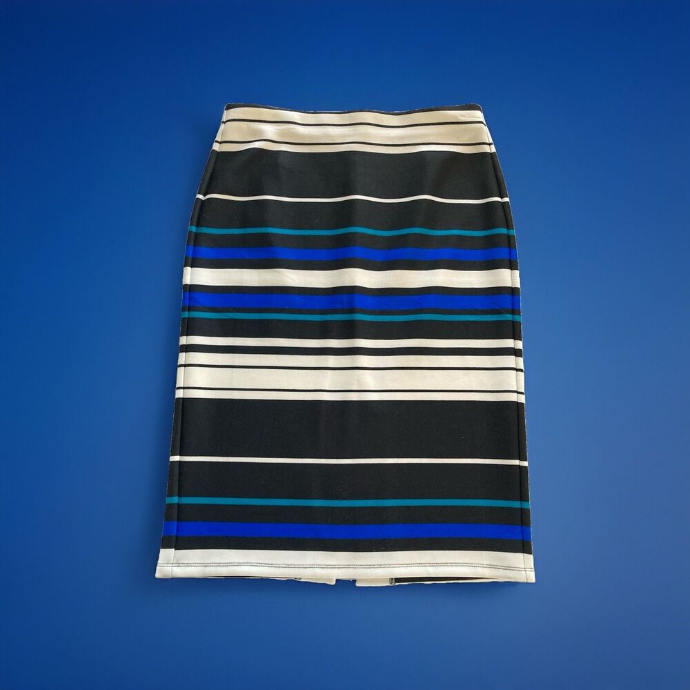 NYCC Skirt Striped Blue Multi Small Stretch Knee Length Pull On Excellent